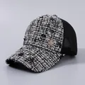 Fashion houndstooth baseball cap with rhinestones, sequins and breathable mesh - Adjustable / Sequin Butterfly Black Fine Grid