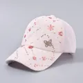 Pink tweed baseball cap with sequined flowers and rhinestone butterfly on mesh back - Adjustable / Sequin Butterfly Pink