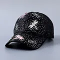 Detail of delicate black lace baseball cap with 3D dragonfly patches and sparkly rhinestones - Adjustable / Rhinestone 3D Dragonfly Black