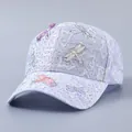 Lavender lace baseball cap with 3D dragonflies and sparkling rhinestone accents - Adjustable / Rhinestone 3D Dragonfly Purple