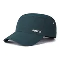 Detail of dark green quick-dry military cap with grid texture and white side letters - Adjustable / Letter Printed Style / Green