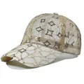 Close-up of white lace baseball cap with golden sequins and geometric diamond embroidery - Plain Style Without Badge / Khaki Breathable Lace Plain