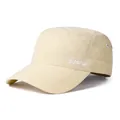 Close-up of beige ripstop patrol cap featuring side lettering and metal eyelet detail - Adjustable / Letter Printed Style / Light Khaki