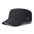 Minimalist black quick-dry flat top army cap with side embroidery for outdoor sports - Adjustable / Side Printed Style / Black