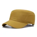 Detailed macro view of yellow flat top military cap showing textured quick-dry fabric - Adjustable / Plain Quick Dry A Style / Yellow