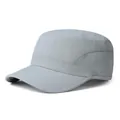 Detailed view of grey quick-dry flat top military cap with fine matte fabric texture - Adjustable / Plain Quick Dry A Style / Light Gray