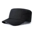 Detailed side view of black flat top military cap with reinforced stitching texture - Adjustable / Plain Quick Dry A Style / Black