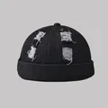 Streetwear black washed denim docker cap with vintage distressed ripped hole detailing - Adjustable / Black