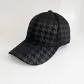 Classic houndstooth baseball cap for women with curved brim and black plaid pattern - Adjustable / Autumn Houndstooth-Black