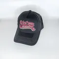 Cappellino trucker a rete nera con ricamo 3D rosa e eleganti cuciture bianche a contrasto - Regolabile / Stile Lettera Rosa Nero (7#)