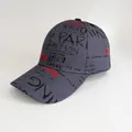Detailed view of grey baseball cap featuring black and red graffiti letter prints - Adjustable / Gray Small Letter Printing