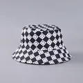 Reversible bucket hat with black and white checkerboard pattern and smiley face print - White Black Checkerboard Smiley (30#)