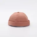 Detail of a retro rose pink cotton docker hat with six-panel stitching and rolled edge - Adjustable / Pink