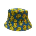Double-sided bucket hat with funny blue and yellow cartoon duck prints for sun protection - Dark Blue Emoji Duck (33#)