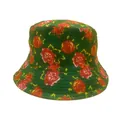 Double-sided bucket hat with vintage dark green fabric and red rose flower print - Dark Green Vintage Rose Print (35#)