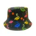 Double-sided bucket hat with black base and colorful tropical flamingo print - Black Flamingo Polka Dot (36#)