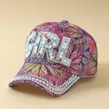 Spitzen-Baseballkappe mit Perlen-GIRL-Buchstaben, Strass und Ahornblatt-Druckmustern - Verstellbar / GIRL-Rosarot