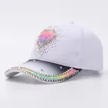 Detail of sequin heart and colorful rhinestones on a white gradient baseball cap - Adjustable / Gradient Heart White