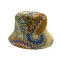 Reversible bucket hat with bohemian ethnic patterns in earthy brown and navy tones - Vintage Ethnic Geometric A (37#)