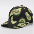 Unisex black baseball cap with vibrant green avocado pattern print and curved brim - Adjustable / Avocado 1 (Black Base)