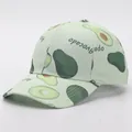 Close-up of light green baseball cap with cute avocado prints and curved brim detail - Adjustable / Avocado 2 (Light Green Base)