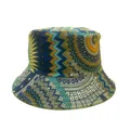 Double-sided bucket hat featuring vibrant blue and orange ethnic geometric patterns - Blue Ethnic Geometric D (40#)