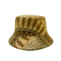 Brown geometric ethnic print double-sided bucket hat with stylish wave and dot patterns - Yellow Brown Ethnic Geometric E (41#)