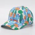 Detailed view of colorful cactus and succulent floral print on a white baseball cap - Adjustable / Cactus 2 (White Base)