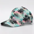Detail of baseball cap showing gradient palm tree print and curved brim from 45-degree angle - Adjustable / Gradient Palm Tree Silhouette (13#)
