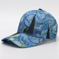 Detail of curved brim baseball cap featuring Van Gogh Starry Night oil painting print - Adjustable / Van Gogh Starry Night (15#)