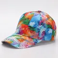 Detail of digital feather print and vibrant abstract pattern on curved brim baseball cap - Adjustable / Colorful Feather Watercolor (17#)