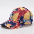 Detailed view of tie-dye baseball cap featuring vibrant colors and reinforced stitching - Adjustable / Vibrant Rainbow Tie Dye (19#)