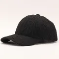 Side view of black baseball cap for women with textured seersucker fabric and curved brim - Adjustable / Frilled-Black