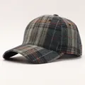 Dettaglio della spessa trama in misto lana e del motivo pied-de-poule di questo cappello - Regolabile / Plaid Blu Marino Arancio (3#)