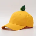 Cute yellow cotton baseball cap with green leaf sprout design for outdoor sun protection - Kids / Yellow