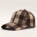 Casquette de baseball classique en laine à carreaux marron avec motif pied-de-poule - Plaid Marron Beige (2#)