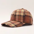Classic houndstooth baseball cap in beige and brown wool blend with curved brim - Beige Brown Orange Plaid (10#)