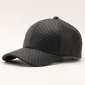 Berretto da baseball in pelle PU nera con trama a rombi trapuntata stile invernale - Regolabile / Nero