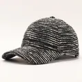 Classic tweed baseball cap with black and white woven pattern for a minimalist chic look - Adjustable / Thin Stripe Black