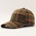 Detail of wool houndstooth baseball cap in brown and green plaid with textured finish - Brown Black Green Plaid (11#)