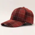 Detailed view of red and black plaid wool baseball cap showing warm flannel texture - Red Black Woolen Check (12#)