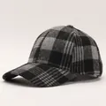 Classic grey and black plaid houndstooth wool baseball cap for men and women - Grey Black Buffalo Plaid (5#)