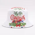 Cappello da pescatore bianco natalizio con stampe Merry Christmas e motivi di renne - M (56-58cm) / Campane Bianche Buon Natale