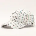 Elegant tweed baseball cap with gold metallic threads and colorful woven texture - Adjustable / Large Plaid White