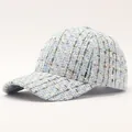 Light blue tweed baseball cap with shimmering gold metallic threads and structured design - Adjustable / Large Plaid Light Blue