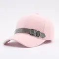 Berretto da baseball in visone rosa con cinturino di strass e fibbia in metallo argento - Regolabile / Rosa