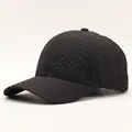 Close-up of black baseball cap featuring premium 3D embossed diamond lattice texture - Plaid / Black