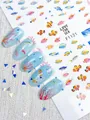 Detailed 3D nail art stickers featuring tropical fish and vibrant coral reef patterns - Tropical Fish Marine Life Style (F1121)