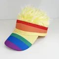 Visiera arcobaleno con parrucca di capelli sintetici giallo vivace per feste e eventi - Regolabile / Arcobaleno - Capelli Gialli