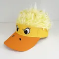 Cartoon duck sun visor hat with bright yellow synthetic hair wig and orange brim - Funny Face Yellow Wig - 1 / Adjustable